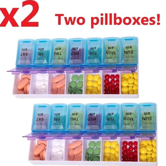 2PCs Weekly Pill Box Organizer 7 Day AMPM Organizer Case Medicine Removable Pill - Picture 1 of 5